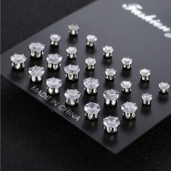 12 pairs Cubic Zirconia Stud Earrings - Picture 5 of 5